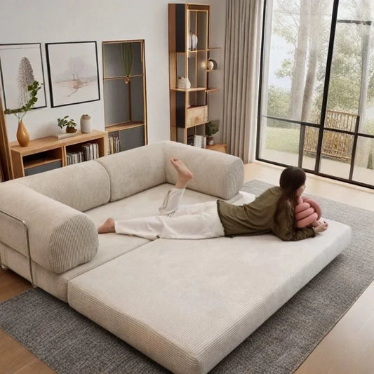 2025 Elegant Italian Compressed Sofa Minimalist Retro Corduroy Sofa Bed Foldable Washable Customizable for Living Room