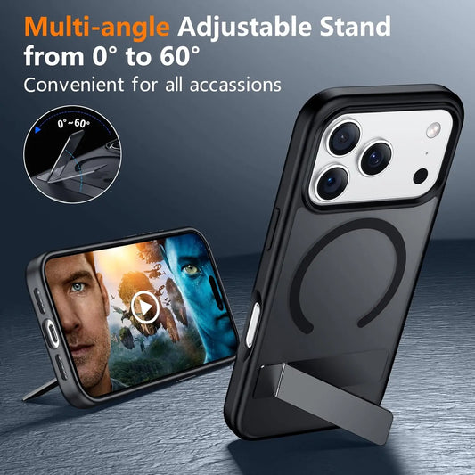 Magnetic Mobile Phone Case with Stand for iPhone 16 17 Pro Max 15 14 Plus 13 12 Translucent Cover with Kickstand