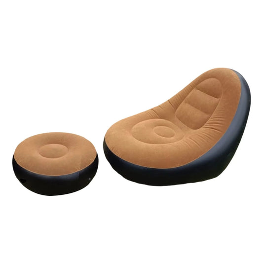 Inflatable Lounge Chair with Footrest, Durable PVC Material with Soft Velvet Surface – Brown