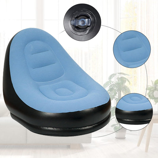 Inflatable Lounge Chair with Footrest, Durable PVC Material with Soft Velvet Surface – Blue