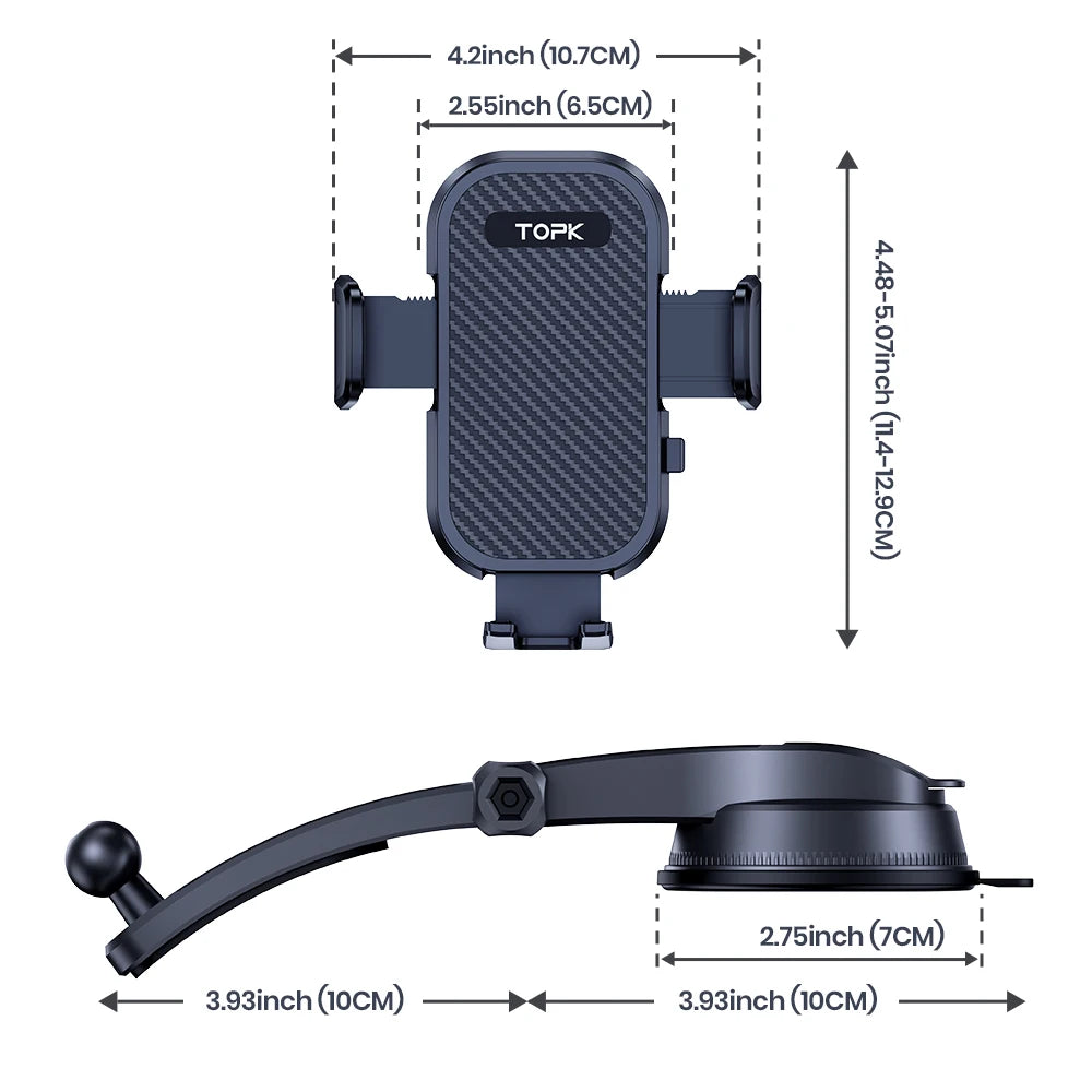 TOPK Car Phone Holder Dashboard Mount 360° Rotation Adjustable Car Stand Phone Bracket For iPhone 15 Samsung Universal Car Mount