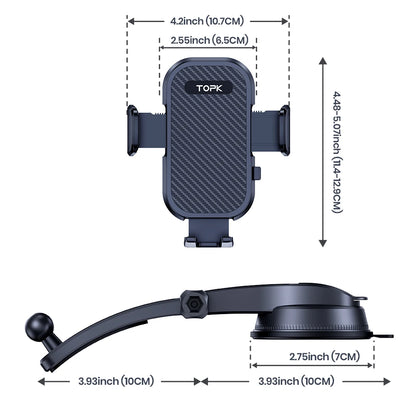 TOPK Car Phone Holder Dashboard Mount 360° Rotation Adjustable Car Stand Phone Bracket For iPhone 15 Samsung Universal Car Mount