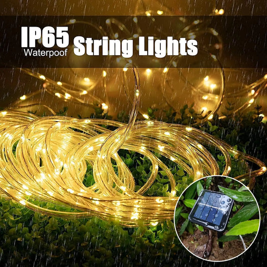 Solar String Lights Outdoor Waterproof LED Strip Rope Tube Lamp Christmas Fairy Garland String Lights for Garden Tree Yard Fence