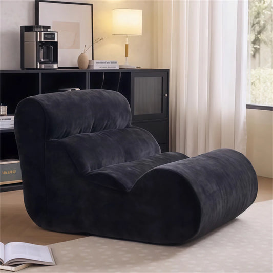 Modern Compressed Sponge Lounge Chair Sofa with Curved Backrest No-Assembly Floor Sofa for Living Room Bedroom Reading Corner