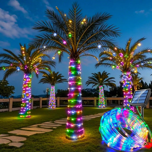 Solar String Lights Outdoor Waterproof LED Strip Rope Tube Lamp Christmas Fairy Garland String Lights for Garden Tree Yard Fence