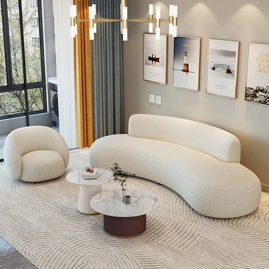 Comfort Beige Lamb Fleece Sofa with Soft Sponge Cushion Modern Sturdy Wooden Frame Living Room Couches Office Hotel Lounge Sofas