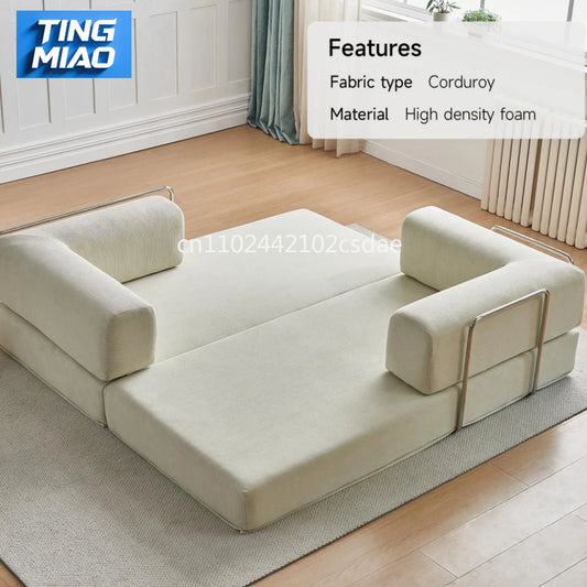 2025 Elegant Italian Compressed Sofa Minimalist Retro Corduroy Sofa Bed Foldable Washable Customizable for Living Room