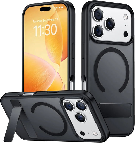Magnetic Mobile Phone Case with Stand for iPhone 16 17 Pro Max 15 14 Plus 13 12 Translucent Cover with Kickstand