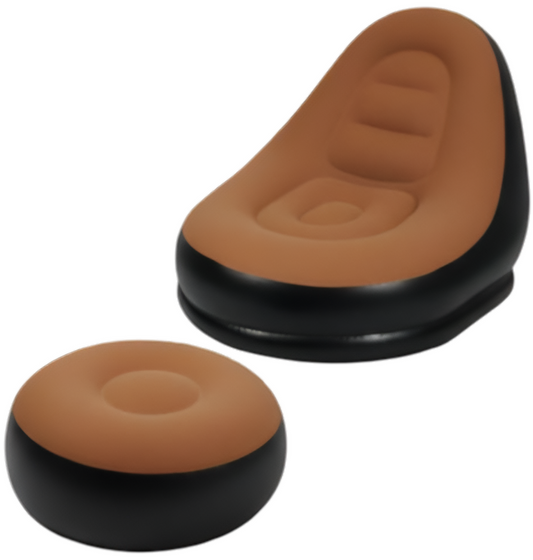 Inflatable Lounge Chair with Footrest, Durable PVC Material with Soft Velvet Surface – Brown