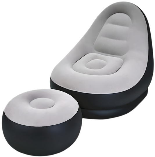Inflatable Lounge Chair with Footrest, Durable PVC Material with Soft Velvet Surface – Grey
