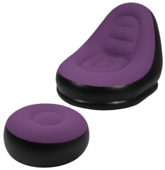 Inflatable Lounge Chair with Footrest, Durable PVC Material with Soft Velvet Surface – Purple