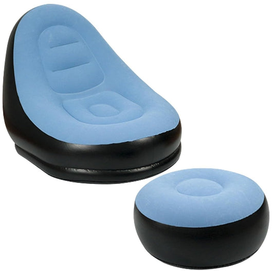 Inflatable Lounge Chair with Footrest, Durable PVC Material with Soft Velvet Surface – Blue
